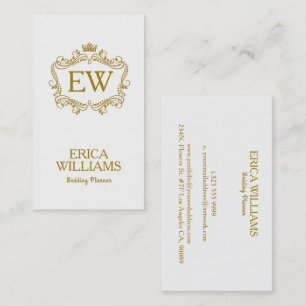 Carte De Visite Parties scintillant d'or  Couronne & Floral  Weddi