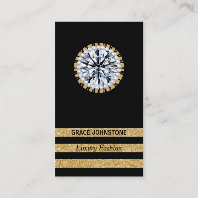 Carte De Visite Parties scintillant d'or, diamant et perles | Cont (Devant)