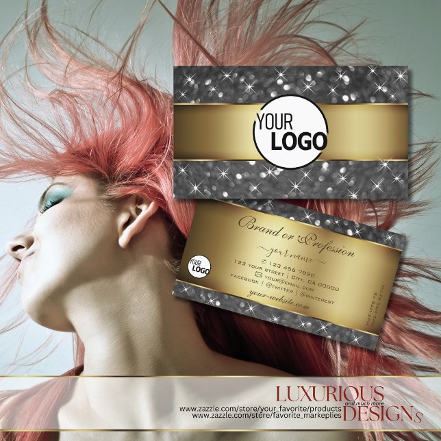 Carte De Visite Parties scintillant d'or et d'argent Étoiles lumin (Créateur téléchargé)