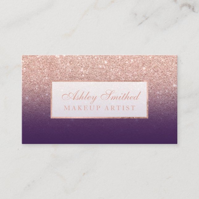 Carte De Visite parties scintillant d'or faux rose moderne maquill (Devant)