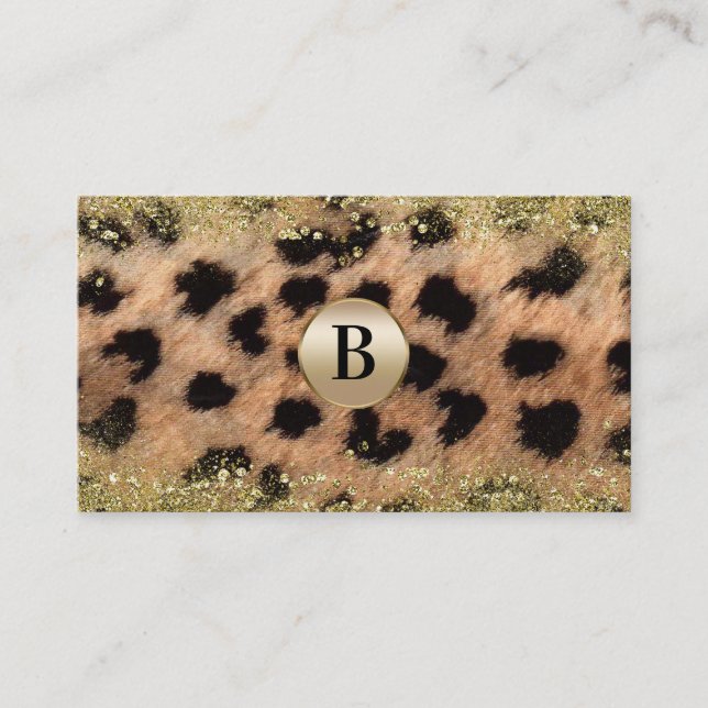 Carte De Visite Parties scintillant d'or Leopard Cheetah Monogramm (Devant)