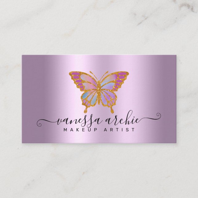 Carte De Visite Parties scintillant d'or Logo de papillon violet m (Devant)