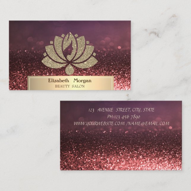 Carte De Visite Parties scintillant d'or Lotus Bokeh Beauty Salon (Devant / Derrière)