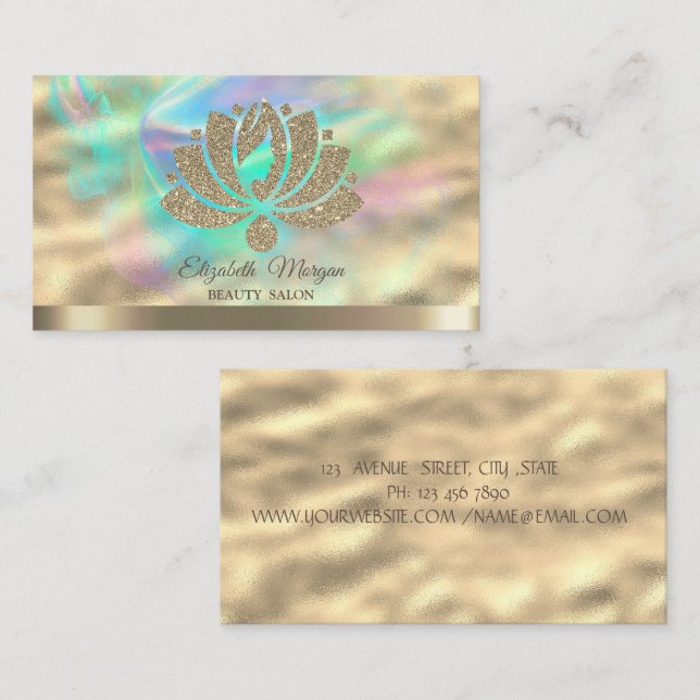 Carte De Visite Parties scintillant d'or Lotus Holographic Ink Sal (Devant / Derrière)