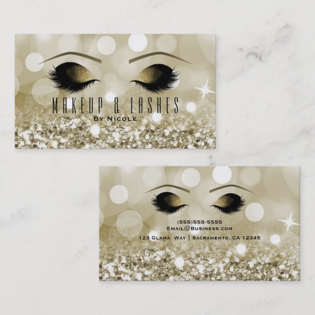 Carte De Visite Parties scintillant d'or Lumières maquillage Eyela (Devant / Derrière)