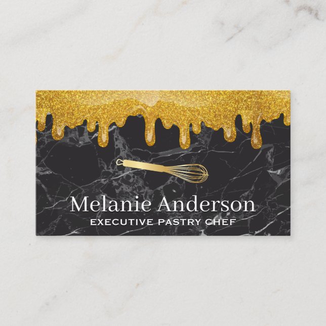 Carte De Visite Parties scintillant d'or | Marbre noir | Whisk (Devant)