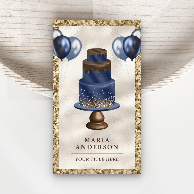 Carte De Visite Parties scintillant d'or Marine Blue Cake Balloons (Créateur téléchargé)