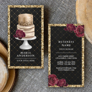 Carte De Visite Parties scintillant d'or noir Floral pâtisserie Ch