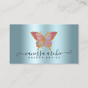 Carte De Visite Parties scintillant d'or Papillon Turquoise métall