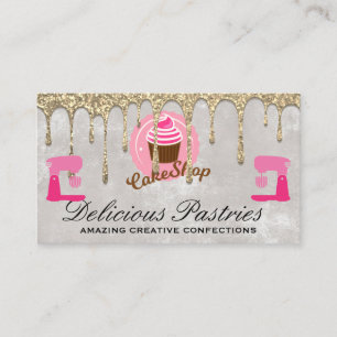 Carte De Visite Parties scintillant d'or Pâtisserie Cupcake