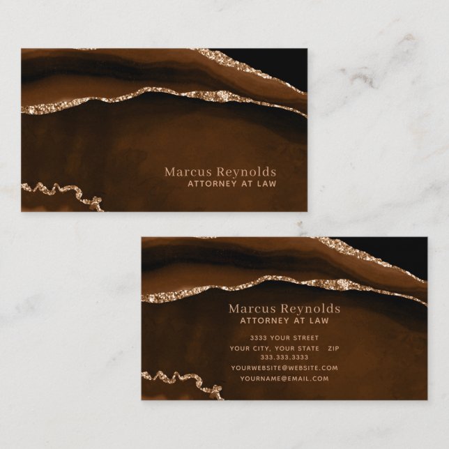 Carte De Visite Parties scintillant d'or pierre Brown en marbre (Devant / Derrière)