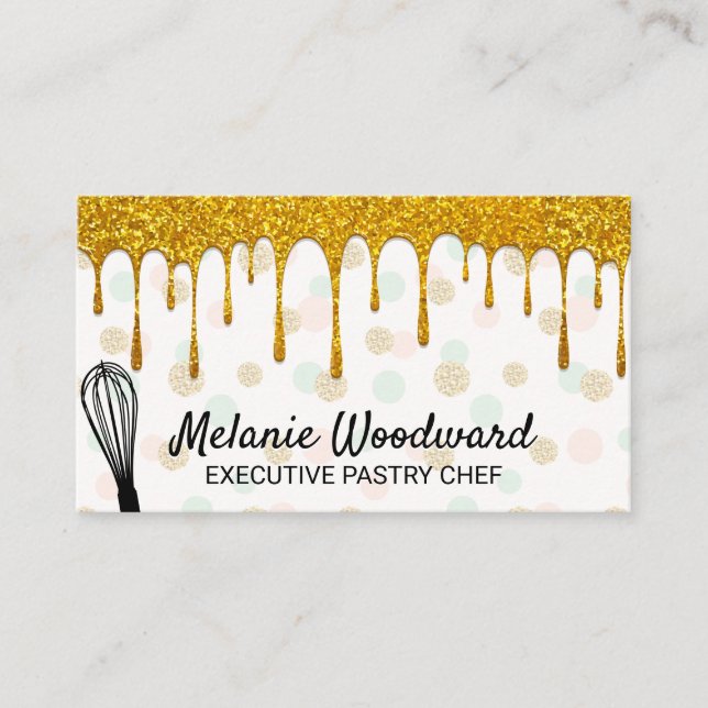 Carte De Visite Parties scintillant d'or | Polka Dot Motif et Whis (Devant)
