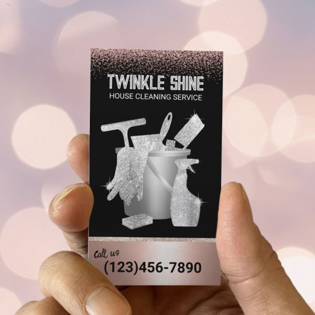 Carte De Visite Parties scintillant d'or Rose du service de ménage (Créateur téléchargé)