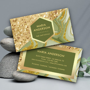 Carte De Visite Parties scintillant d'or Sage Marbre vert Artiste 