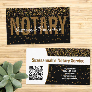 Carte De Visite Parties scintillant d'or sur Noir personnalisé QR 