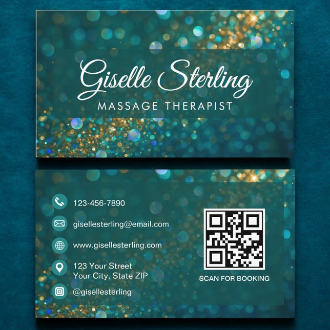 Carte De Visite Parties scintillant d'or turquoise Opal Massage Th (Créateur téléchargé)