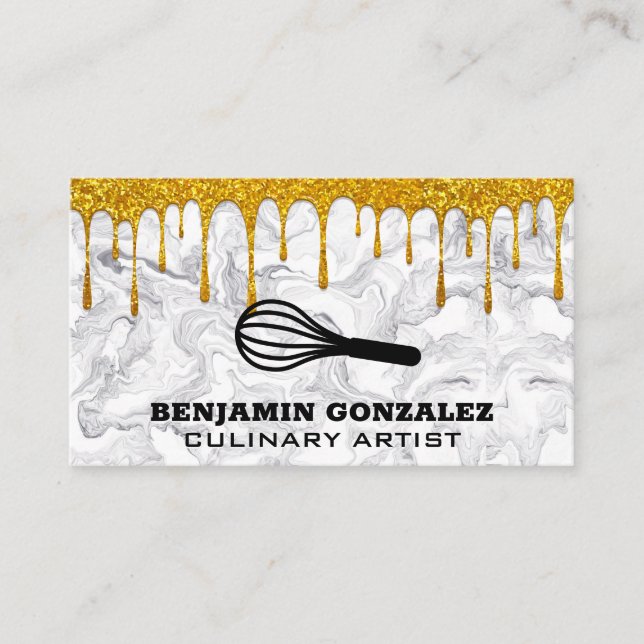 Carte De Visite Parties scintillant d'or | Whisk | Marbre moderne (Devant)