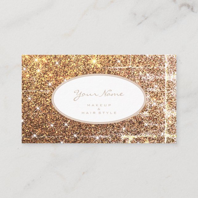 Carte De Visite Parties scintillant dorée de luxe maquillage et ch (Devant)