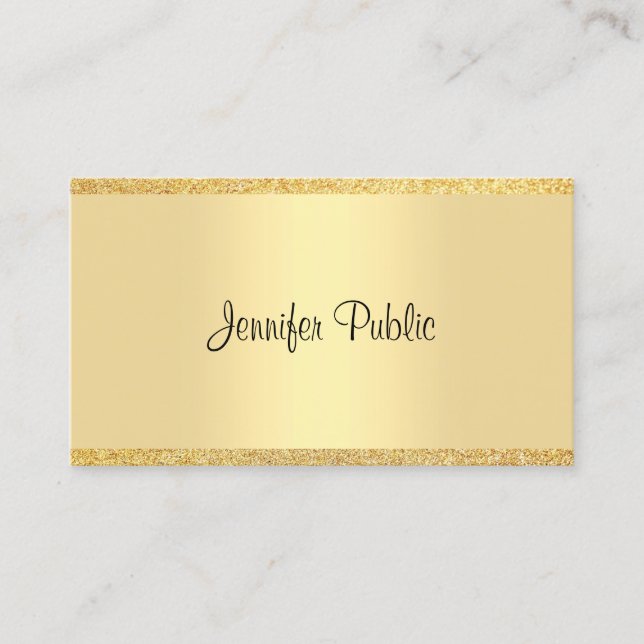 Carte De Visite Parties scintillant dorée de script calligraphié M (Devant)