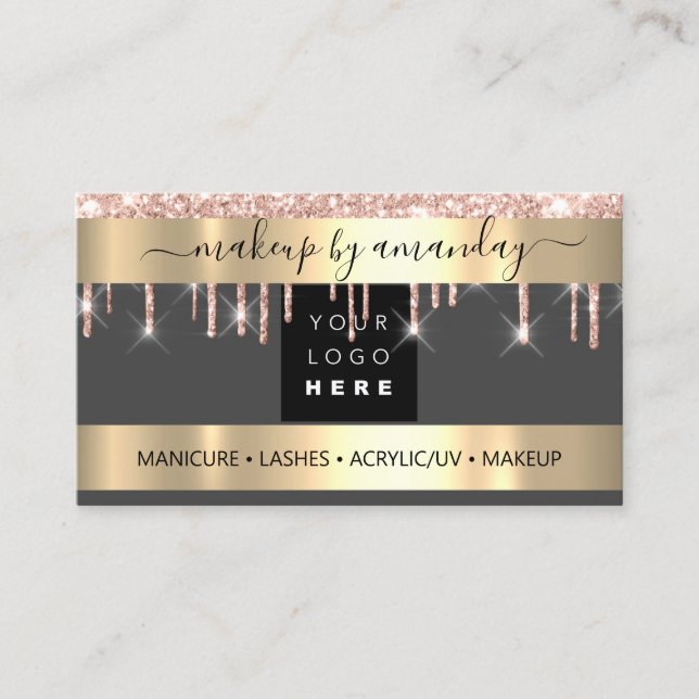 Carte De Visite Parties scintillant du logo du maquillage Rose Gol (Devant)