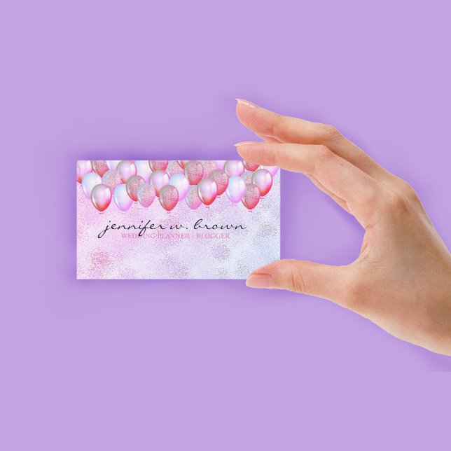 Carte De Visite Parties scintillant du planificateur de la fête de (Balloon Party Planner Glitter Pink Business Card)