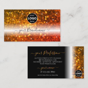 Carte De Visite Parties scintillant élégante Black Orange avec log