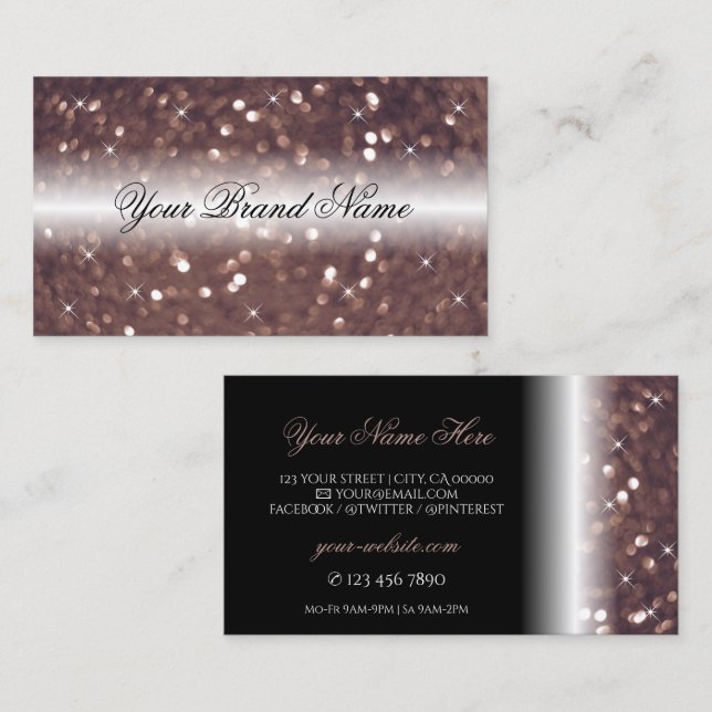 Carte De Visite Parties scintillant élégante Black Rose Gold Spark (Devant / Derrière)