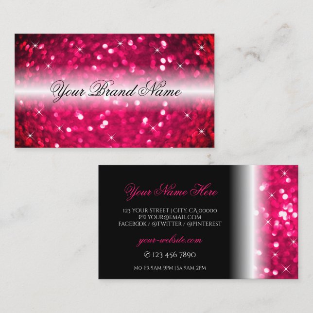 Carte De Visite Parties scintillant Élégante Noir Rose Étoiles Chi (Devant / Derrière)
