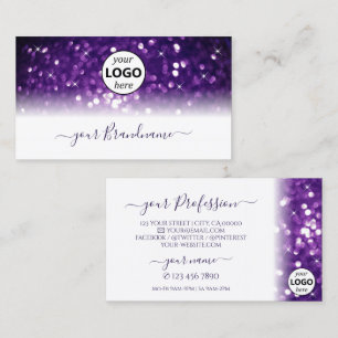 Carte De Visite Parties scintillant élégante violet blanc avec log