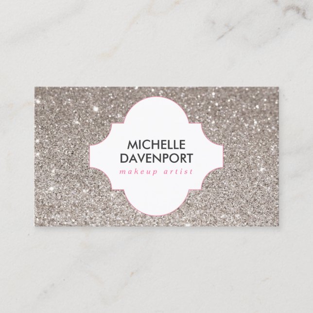 CARTE DE VISITE PARTIES SCINTILLANT EN ARGENT BEAUTÉ, ARTISTE MAKE (Devant)