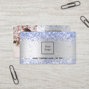 Carte De Visite Parties scintillant en argent bleu clair photo cod