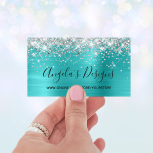 Carte De Visite Parties scintillant en argent Blue Turquoise Foil 