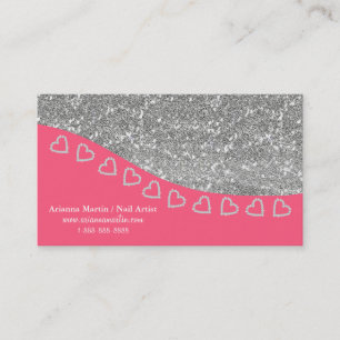 Carte De Visite Parties scintillant en argent et minuscules Coeurs