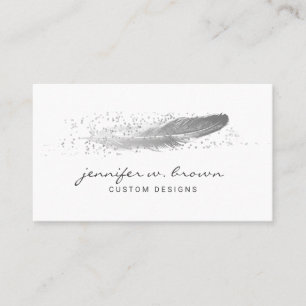 Carte De Visite Parties scintillant en argent gris plumes