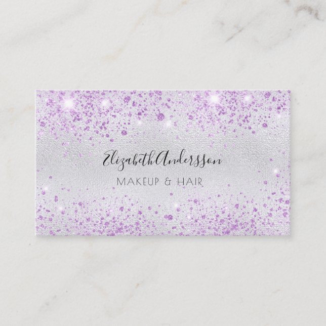 Carte De Visite Parties scintillant en argent lavande maquillage c (Devant)
