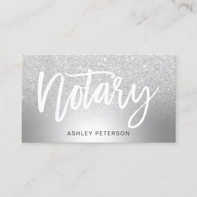 Carte De Visite Parties scintillant en argent Notaire ombre feuill (Devant)