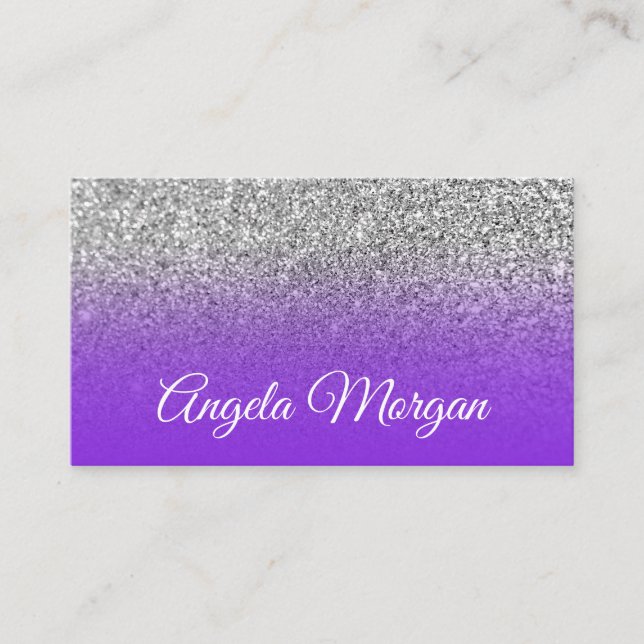 Carte De Visite Parties scintillant en argent violet bleu violet v (Devant)
