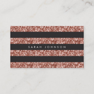 Carte De Visite Parties scintillant en cuivre moderne Stripes noir