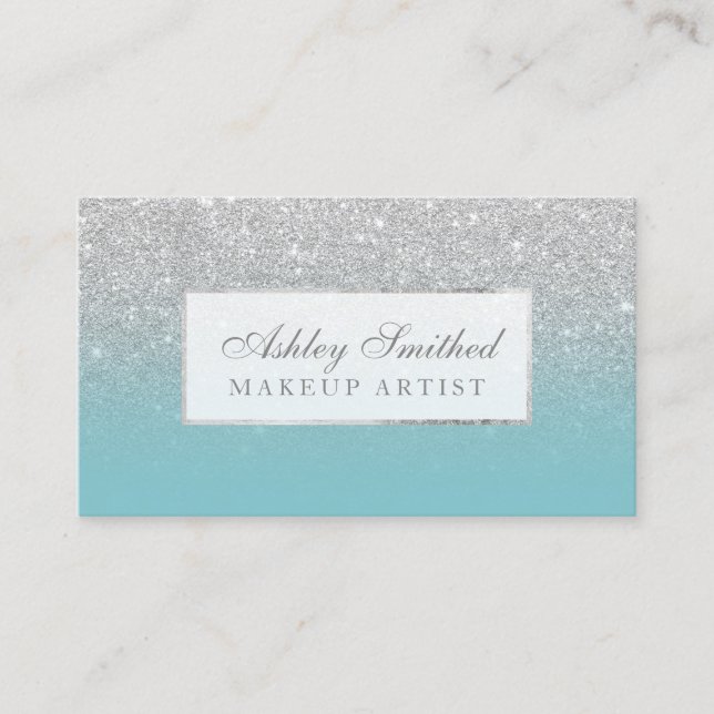 Carte De Visite parties scintillant en faux argent moderne maquill (Devant)