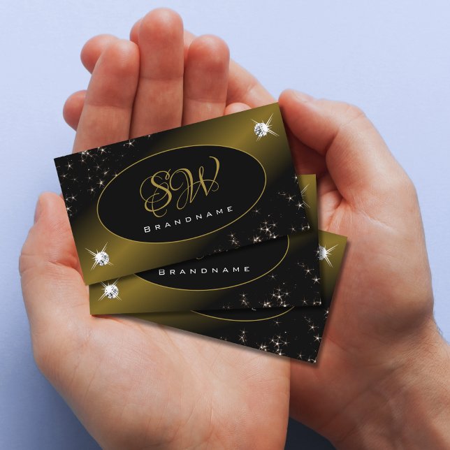 Carte De Visite Parties scintillant en or noir de luxe Stars Diamo (Créateur téléchargé)