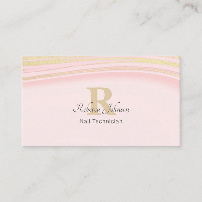 Carte De Visite Parties scintillant en or rose vif Monogramme Girl (Devant)