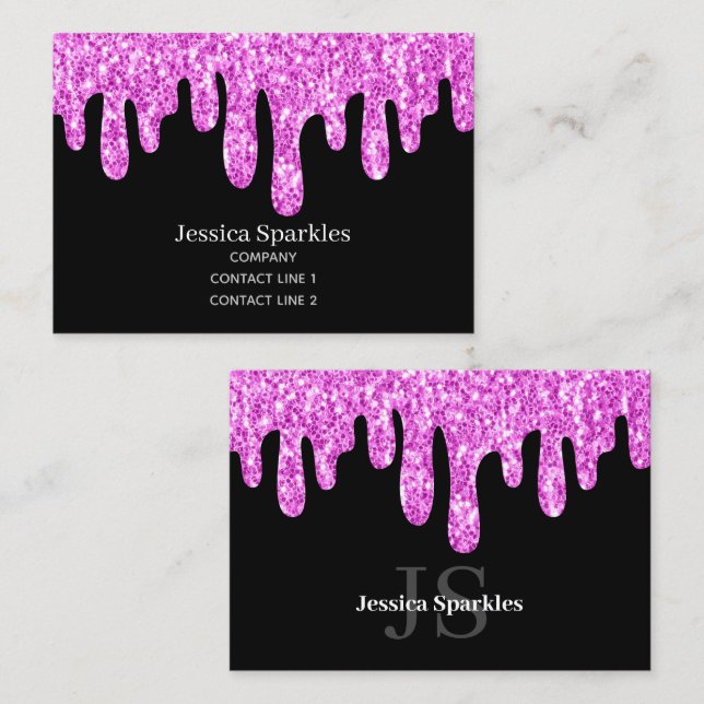 Carte De Visite Parties scintillant étincelante rose noir Monogram (Devant / Derrière)