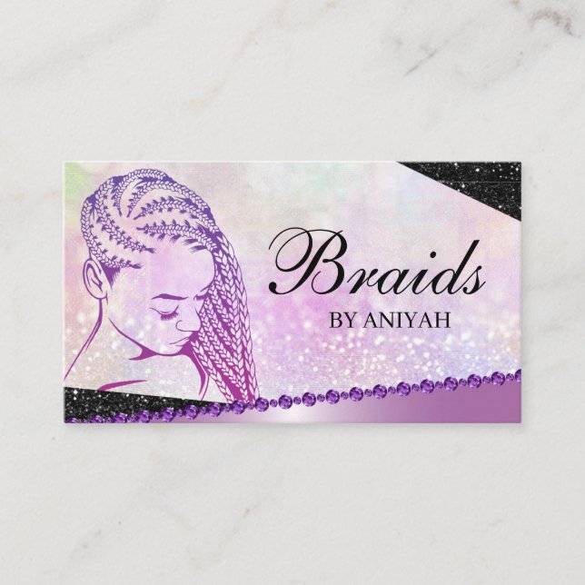 Carte De Visite Parties scintillant Glam Moderne Hair Braiing Salo (Devant)