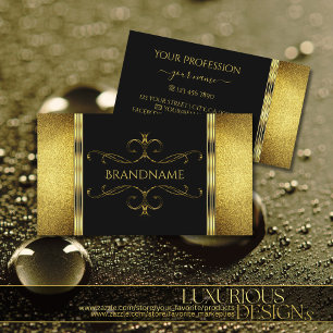 Carte De Visite Parties scintillant glamour noir et or Orné