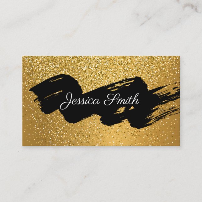 Carte De Visite Parties scintillant Gold Confetti | Noir brossé (Devant)