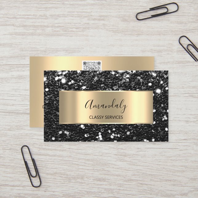 Carte De Visite Parties scintillant Gold de luxe professionnel bac (Devant/Arrière en situation)