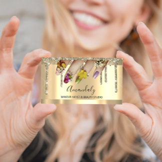 Carte De Visite Parties scintillant Gold Drives Nail Manicure Flor