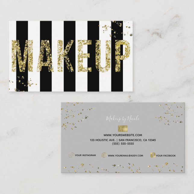 Carte De Visite Parties scintillant Gold Flakes noir blanc maquill (Devant / Derrière)