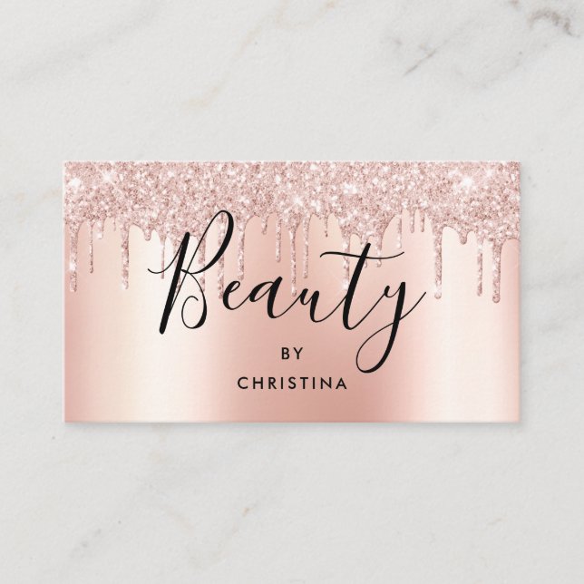 Carte De Visite Parties scintillant gouttes rose or salon de beaut (Devant)