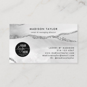 Carte De Visite Parties scintillant gris argent Agate Logo personn